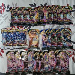 31 Pokémon Packs Assortment Of Darkness Ablaze,Rebel Clash,Astral Radiance,Vivid Voltage,and Sword And the Stone