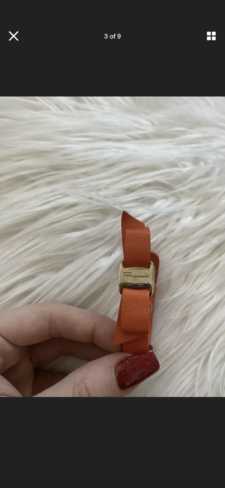 Salvatore Ferragamo Goldtone Vara Bow Orange Double Wrap  display picture 3