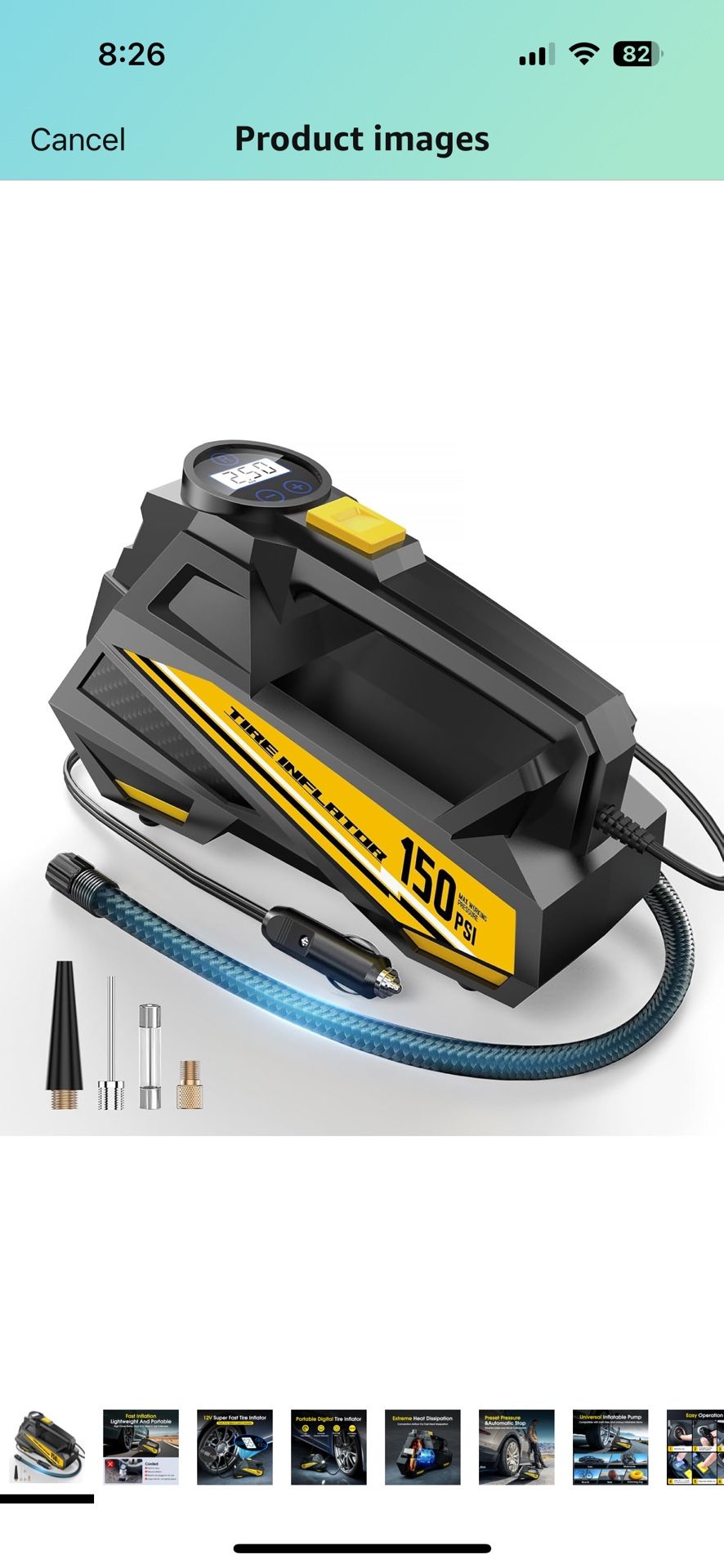 Tire Inflator Portable Air Compressor Tire Air Pump for Car Tires,12V DC, 150PSI with Digital Gauge & Emergency LED Light for Cars,Motorcycles,Bikes,B
