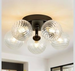 Bubble Ceiling Light Fixture 3 Ball Glass Shade White Gold Semi-flush