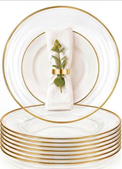 8 Pcs 13 Inch Clear Glass Charger Plates with Gold Edge
Sturdy, Elegant Dinner Plates for Wedding, Banquet, Party Decor and Table Setting