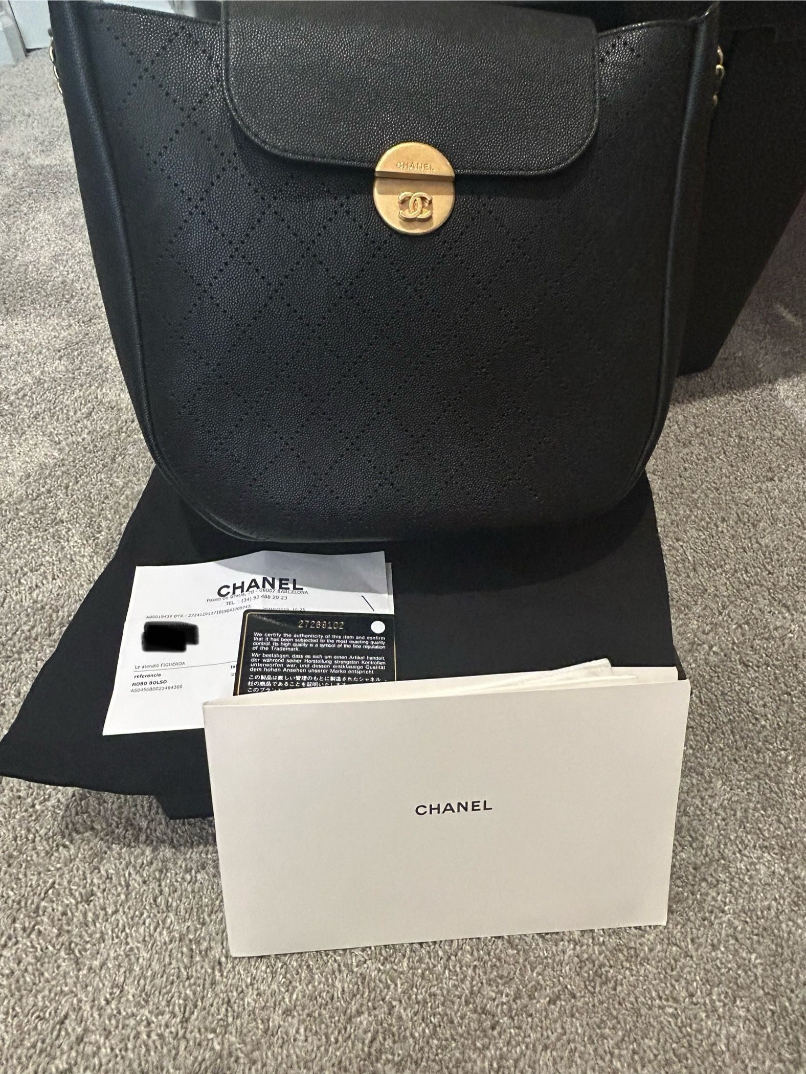 Chanel Shoulder perforated Hobo Bag Chain Black 