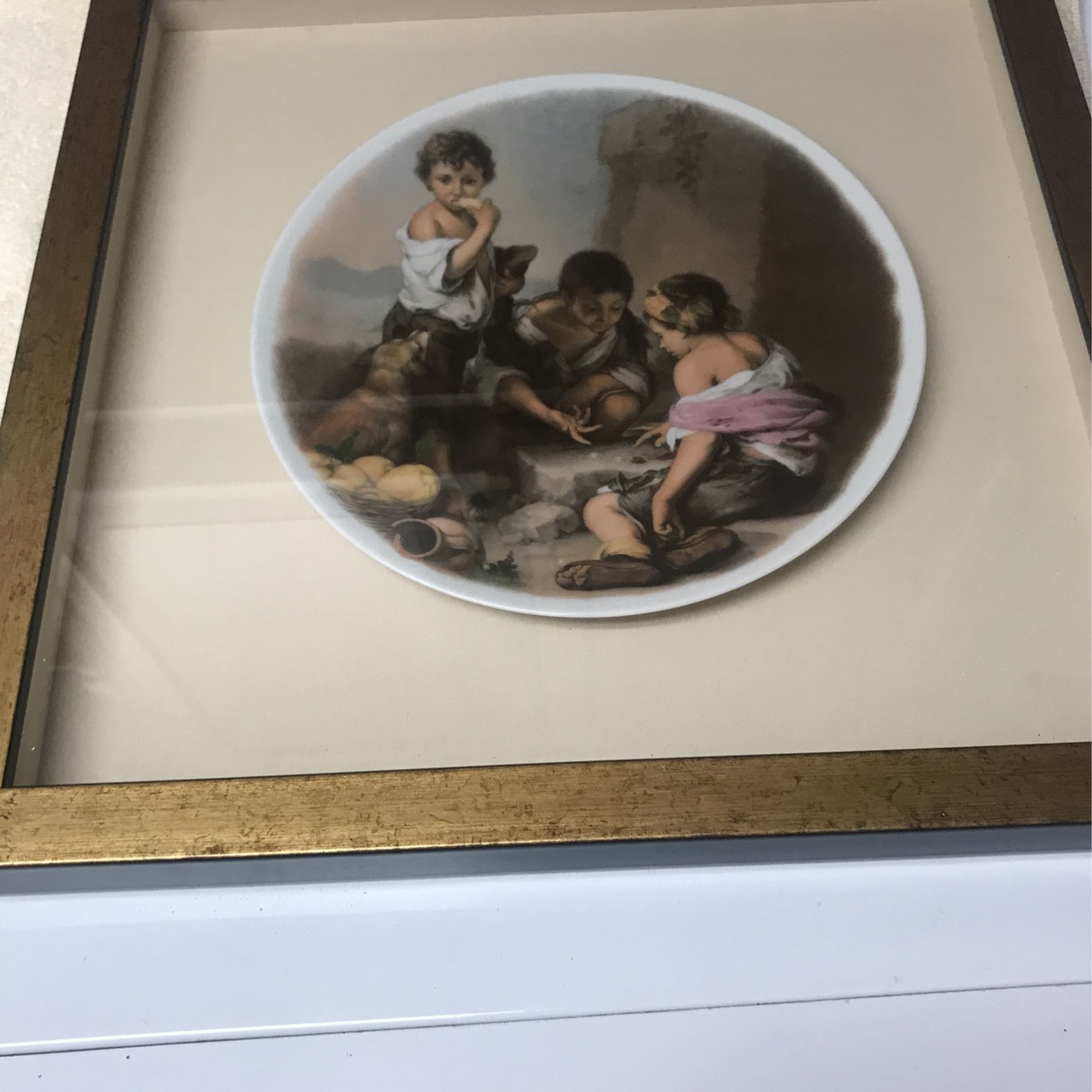 Vintage Porcelain Bartolome Esteban Framed Wall Plaue