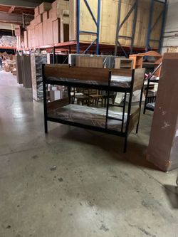 Twin bunk bed. Available in espresso, white, & grey. Bunk bed only-$220. With mattresses-$399. Assembly required. Assembly not included. Tax included.