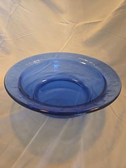 Vintage Cobalt Blue Glass Large Serving Bowl – Embossed Vine & Leaf Rim (Unmarked)