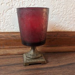 Antique Brass Pedestal Amber Glass Ruby 