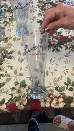 Pschorr Brau Tall German Beer Glasses