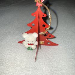 House Nursery White Teddy Bear Red Christmas Tree Ornament Vintage B017
