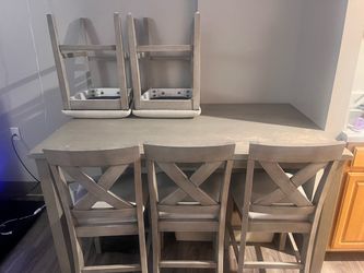 Gray Wood Counter Height Dining Table with 6 Chairs