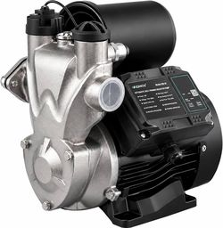 Automatic Self-Priming Water Pressure Booster Pump, Shallow Well Irrigation Stainless Steel Pump Head, Dual Outlets, Copper Motor & Brass Impeller for