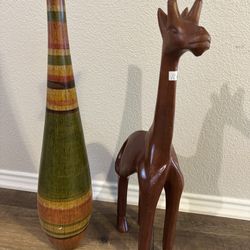 Vintage hand-carved wooden giraffe figure