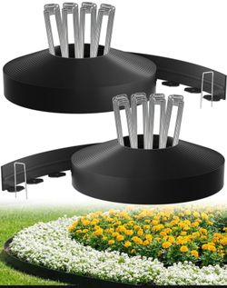 Landscape Edging, 2 Inch 100 ft Garden Border Edging 150 Steel Stakes, Upgraded Reinforced Design Durable Plastic Landscaping Border for Flower Beds L