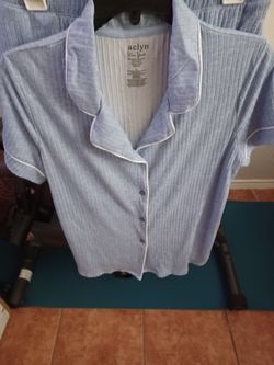Soft blue ribb women sleepwear
