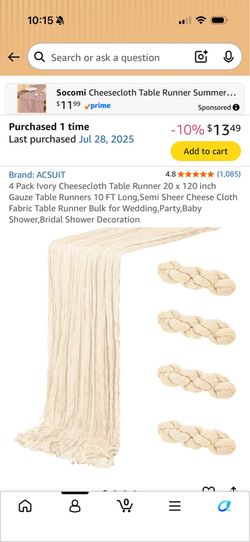 Ivory cheesecloth table runners (10 ft)