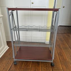 Portable Kitchen Storage Cart on Wheels – Wine Rack & Shelving – Wood & Metal