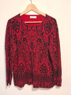 Christopher & Banks Womans Size Large Cotton Red And Black Botton Down