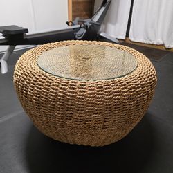 Rattan Round Table With Glass Top