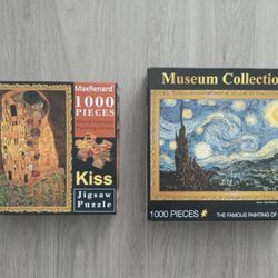 two 1000 piece puzzles, art masterpieces 