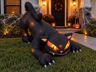 Gemmy Airblown Inflatable Halloween Black Cat Animated Turning Head 6ft Lighted Yard Decor! New