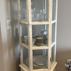 Vintage-Style Glass Cabinet – Shabby Chic Farmhouse, Wood & Glass