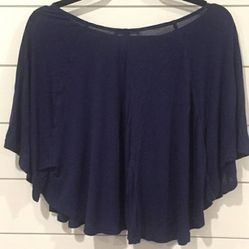 NEW W/O TAGS AMBIANCE APPAREL NAVY BLUE OFF THE SHOULDER BATWING PONCHO CROP TOP SHIRT SIZE LARGE