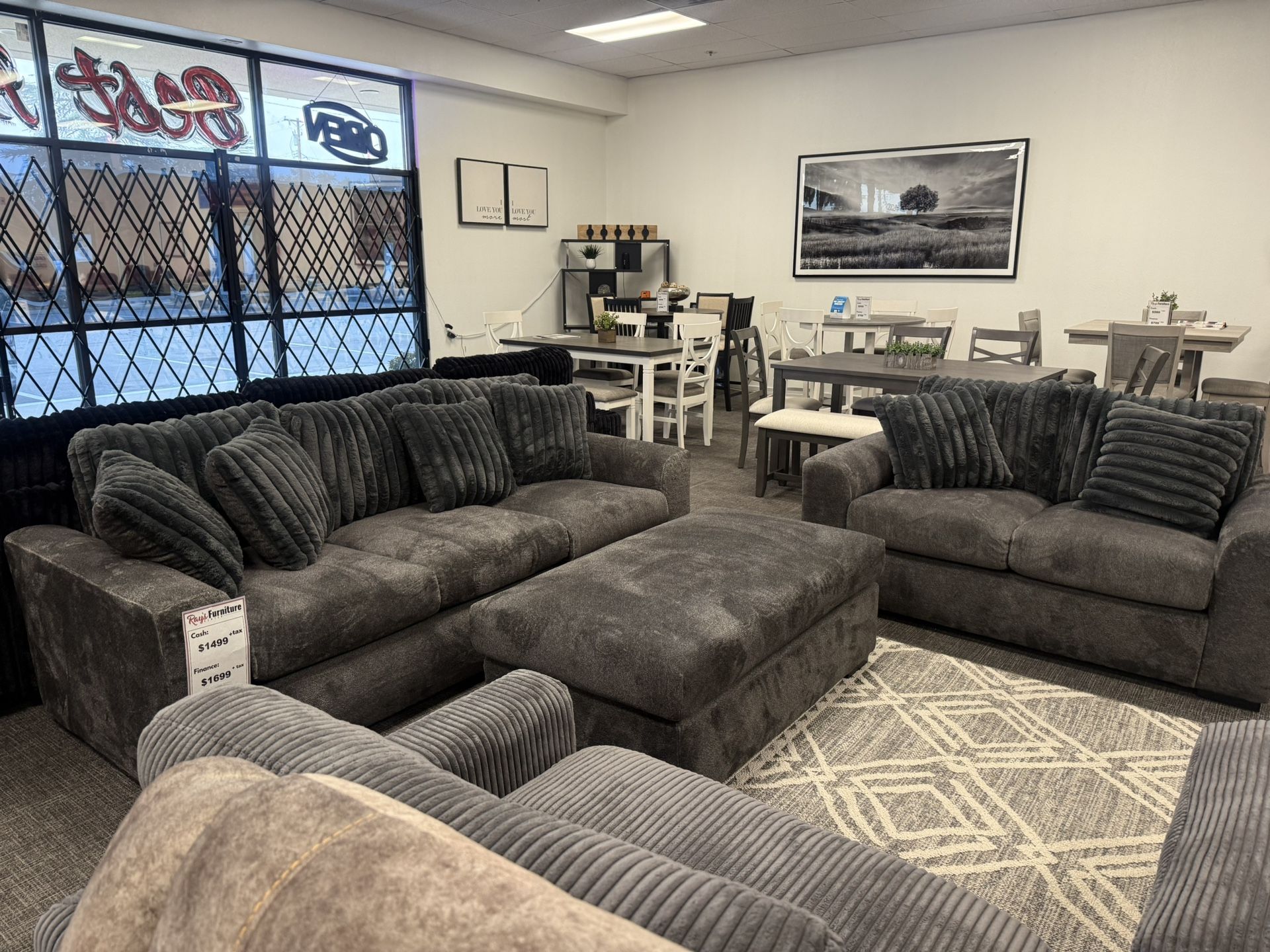 3pc Dark Gray Sofa & Loveseat + Ottoman Set - Free Delivery Promo 