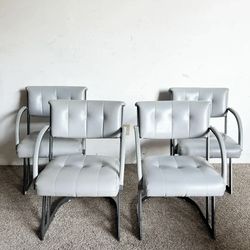 Set of  4 Postmodern Gray and Charcoal Cantilever Dining Arm Chairs