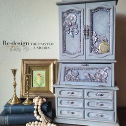 Two Foot Tall Refinished Secretary Desk Jewelry Box Armoire 