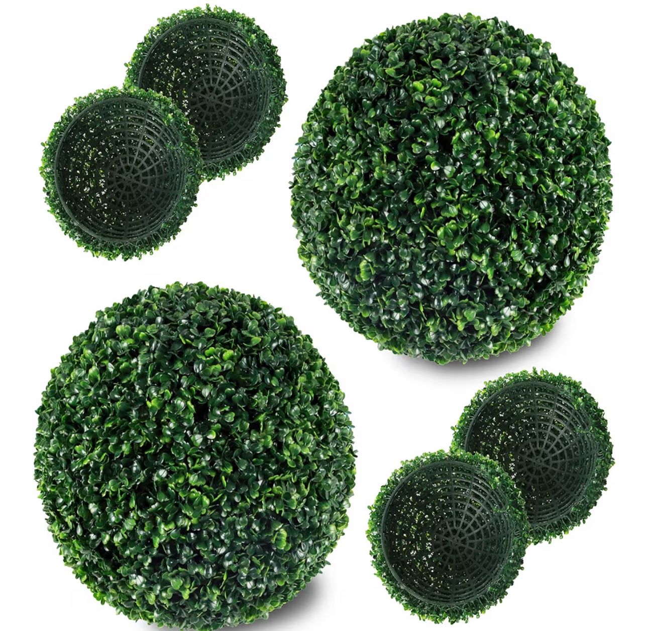 2 PCS 13.7 inch 2 Layers Artificial Plant Topiary Ball Faux Boxwood Decorative Balls for Backyard, Balcony,Garden, Wedding and Home Décor (13.7