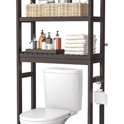 Homykic Over The Toilet Storage, Bamboo 3-Tier Over-The-Toilet Space Saver Organizer Rack, Stable Freestanding Above Toilet Stand with 3 Hooks for Bat