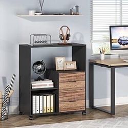 New Wooden Mobile Lateral Filing File Cabinets with 2 Open Storage Shelves