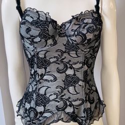 LADIES LACE & SPANDEX HOOK & EYE CORSET TOP w/ Removable Nylon Garters SIZE 34C By SENSUETTES OPEN BOX UNUSED 