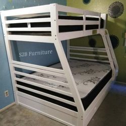 Twin/full Size White Bunkbed W Orthopedic Mattress 