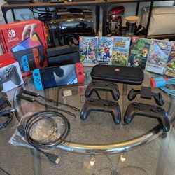 Nintendo Switch OLED | BUNDLE w/ 3 Pro Controllers + 6 Games!