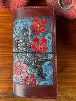 Handtooled koi and cherry blossoms standard size travelers notebook
