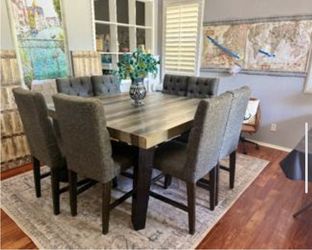 8 chair Grey Fabric Dinning Room