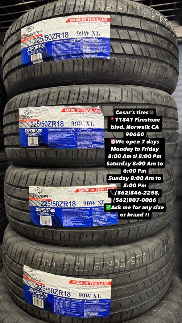 225/50R18 ATLANDER A SET OF FOUR NEW TIRES, INCLUDES MOUNTING AND BALANCING WITH WARRANTY, ASK ME FOR ANY SIZE OR BRAND, WE HAVE THE BEST PRICES!!