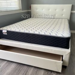 Queen White Platform Bed With Ortho Mattress Included!!
