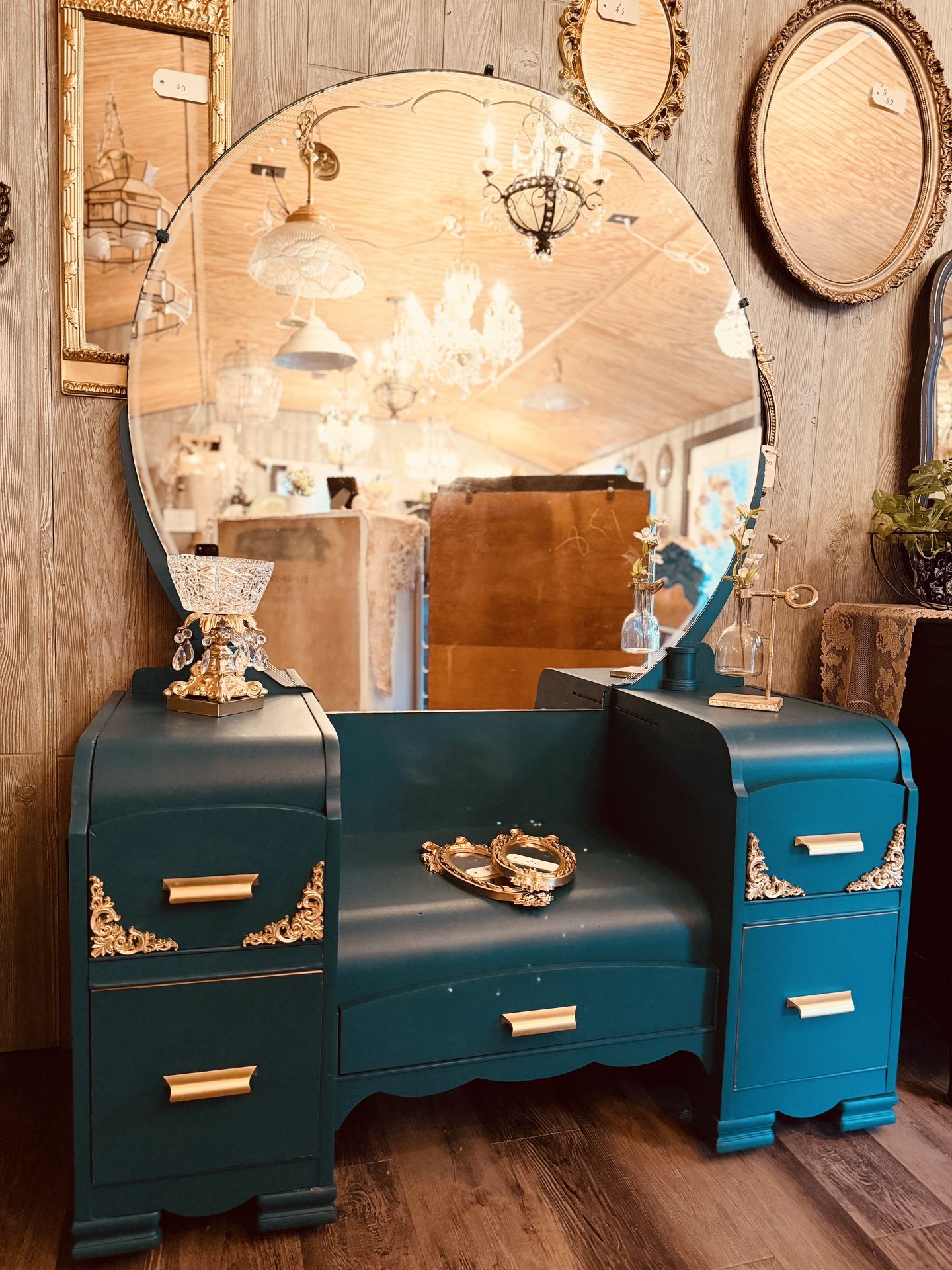 Gorgeous Peacock Teal “ Hollywood Glam “ Vanity
