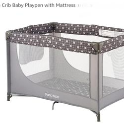 Pamo Babe Portable Crib Playpen n Mattress [Grey]