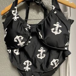 Black And White Anchor High Waisted Bikini set 