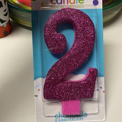 New Amscan Pink Glitter Birthday Candle Large Number 2!!!