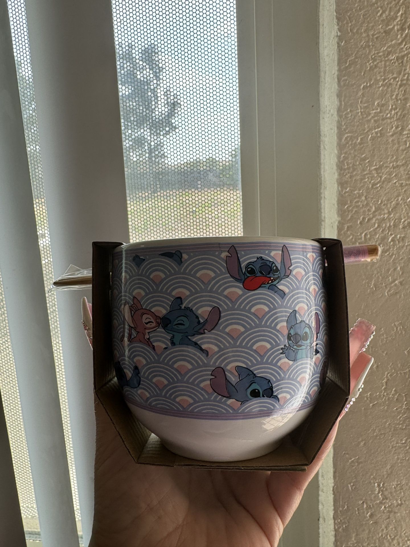 Disney Stitch Ceramic Bowl & Chopsticks 16oz Brand New /
