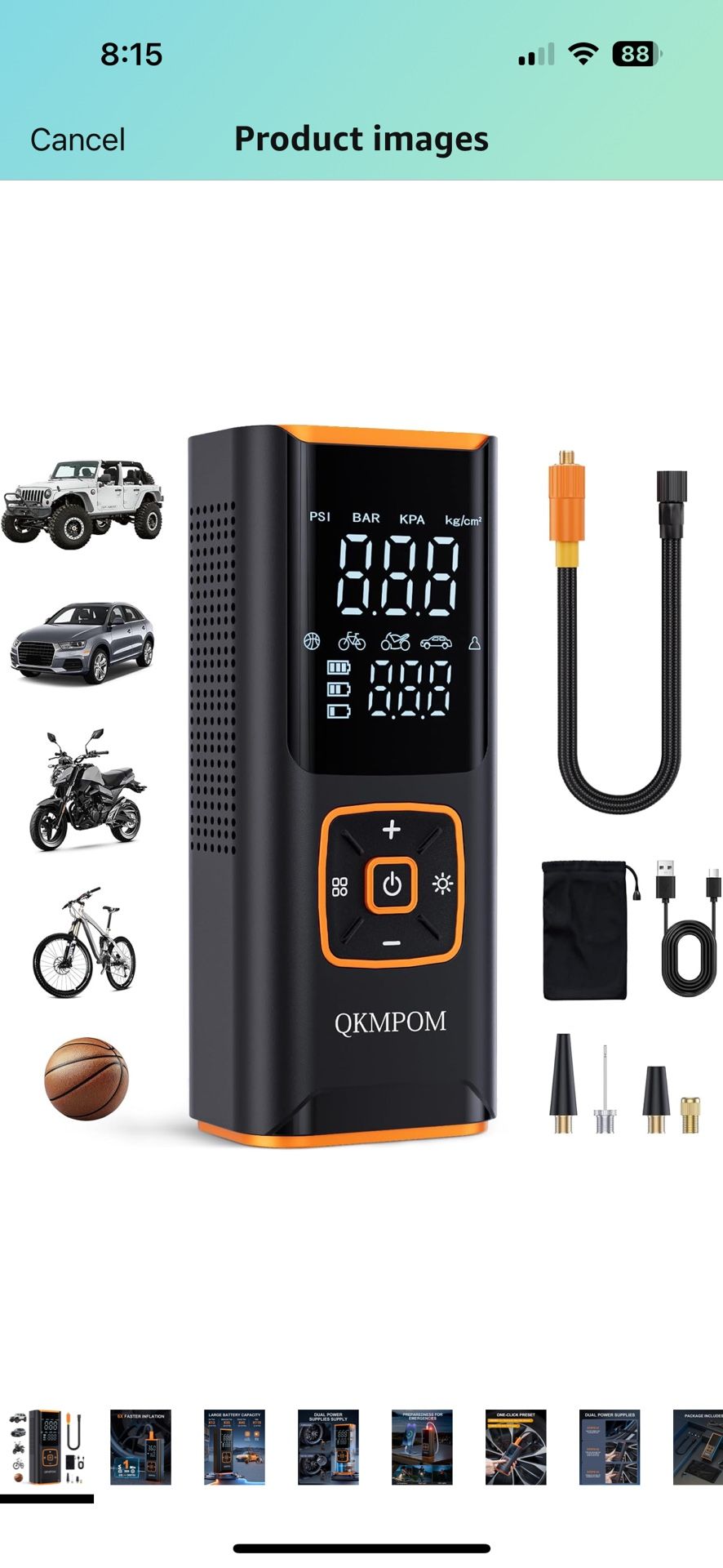 Tire Inflator Portable Air Compressor, 6X Faster 180 PSI Cordless Air Compressor, Air Pump with Pressure Gauge - Portable Tire Inflator for Car, Picku