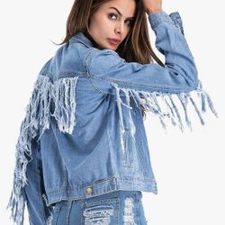 FRINGE DENIM JACKET size 2 ( Reseda Ca)