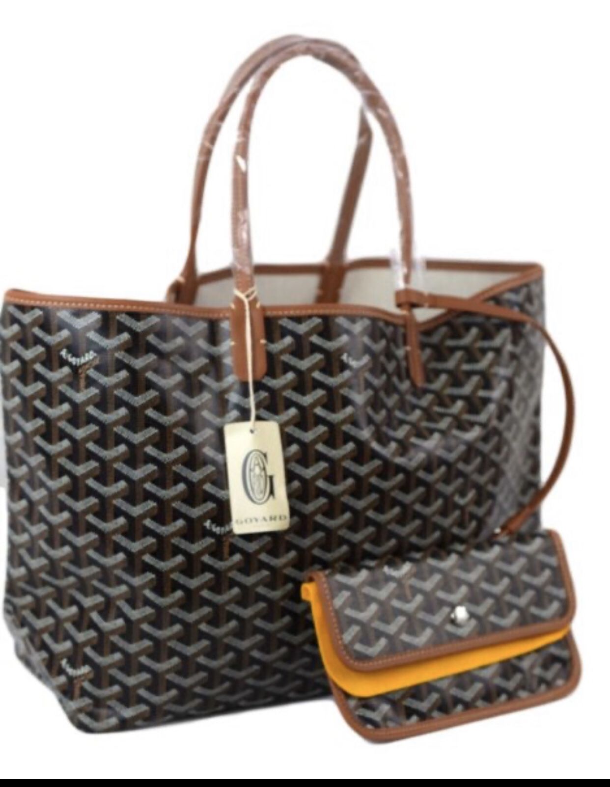 Black and brown GoYARD Tote bag with mini purse