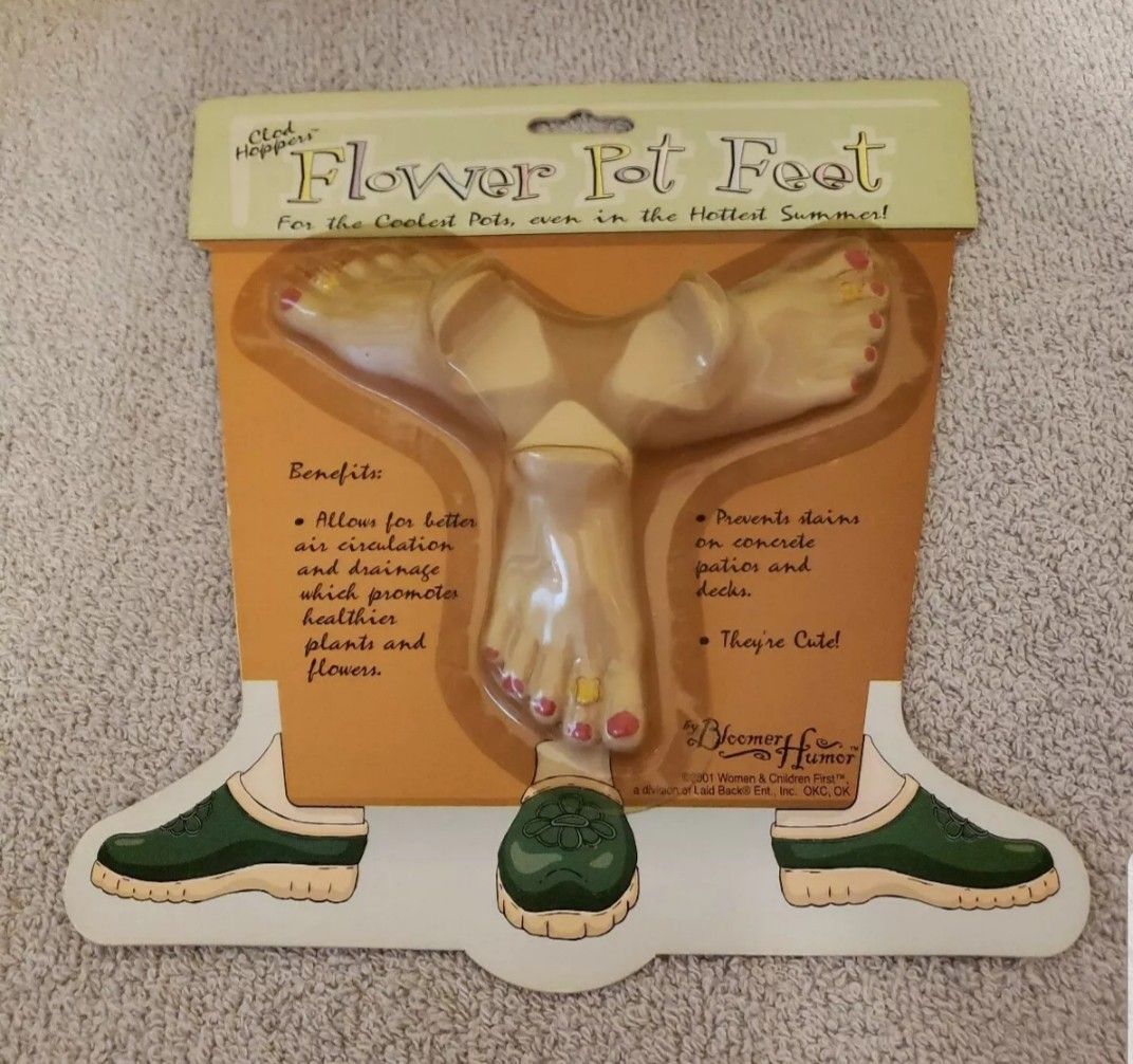 Clod Hoppers™ Set of Three Flower Pot Feet, Bare Feet With Painted Toenails, New In Package