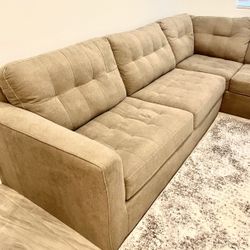 Taupe Beige 118” by 88” 2pc Tufted Sectional Sofa with RAF Chaise