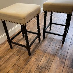 Gracewood Hollow, Antwine, Cream, Linen And Espresso, Wood Twisted Leg Bar Stools