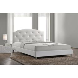 White faux Leather Contemporary Bed White  Crystal Tufted, (New In A Box)